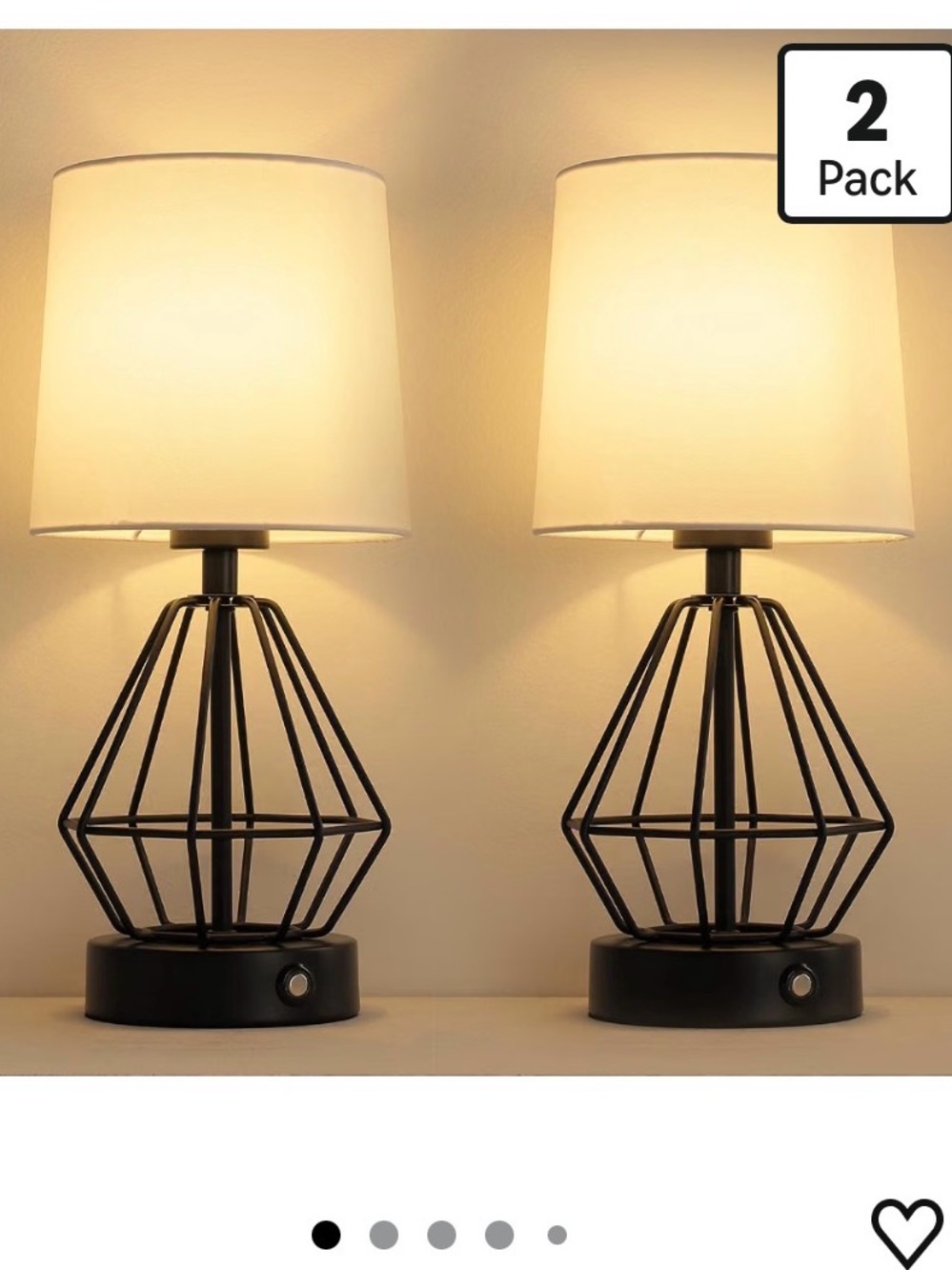 Modern Black Cage Table Lamp with White Shade - Set of 2